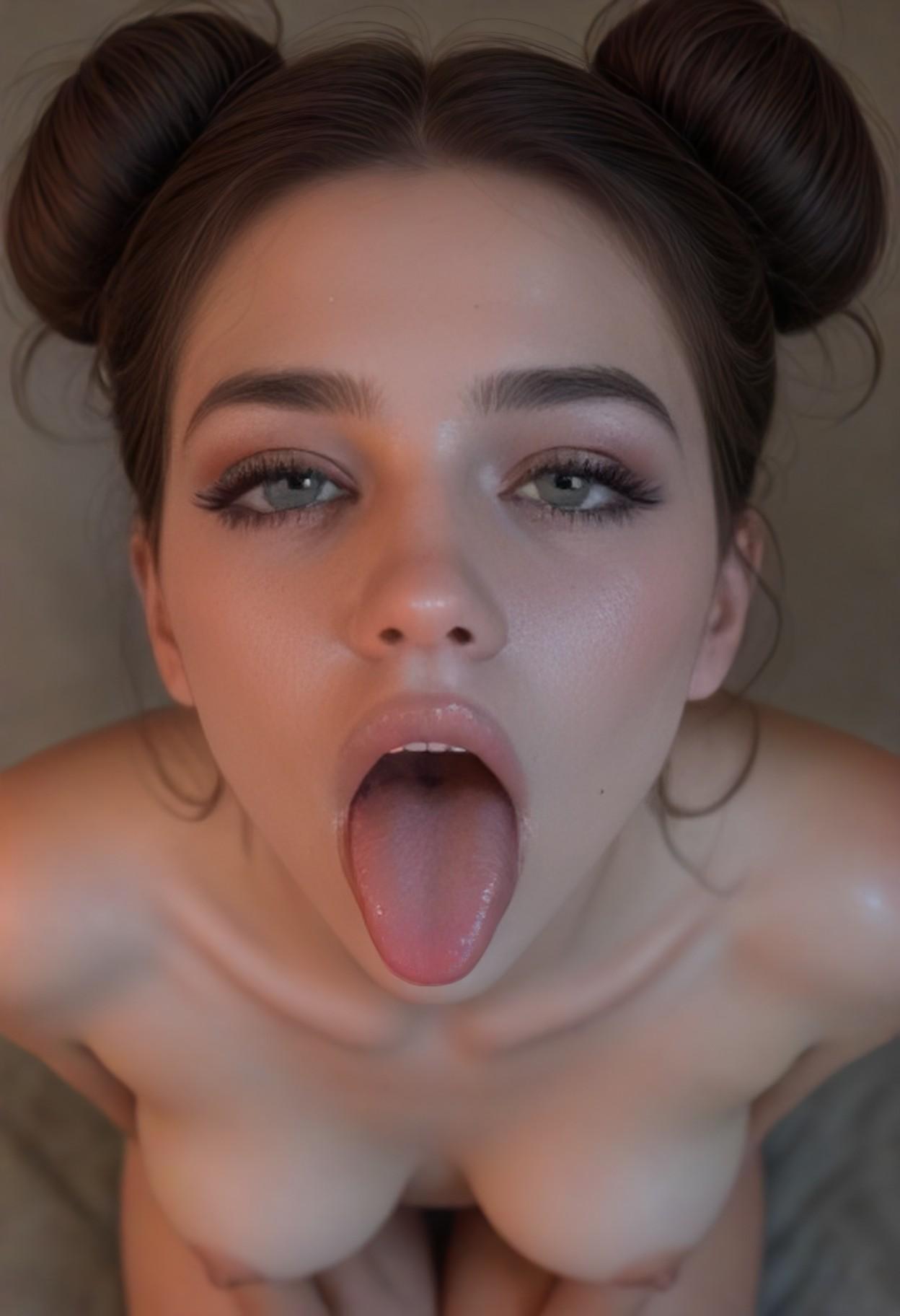 Video of girl doing aheago expression, she sticks her tongue out and rolls her eyes up.